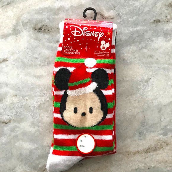 Set of 2 Pairs of Mickey & Minnie Mouse Tsum Tsum Christmas Hoilday Socks NEW - Picture 1 of 5